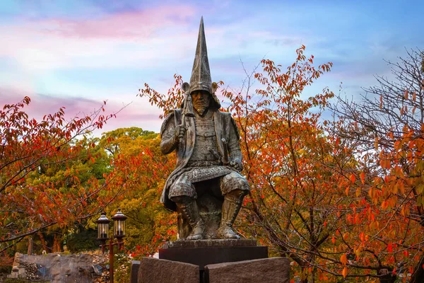 Estátua Kat Kiyomasa Frente Castelo Kumamoto Ele Famoso Por Construir — Fotografia de Stock