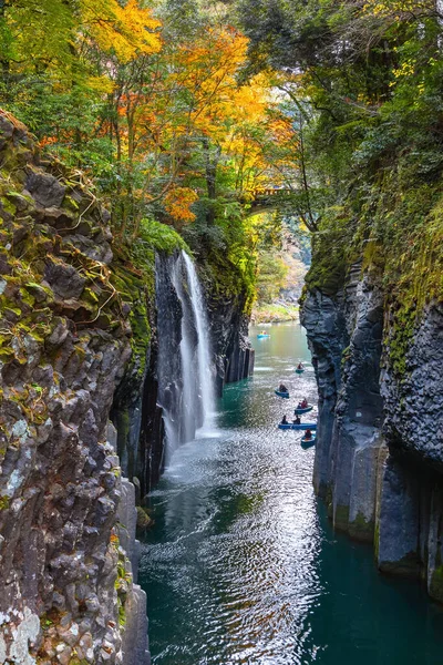 stock image Takachiho Gorge is a narrow chasm cut through the rock by the Gokase River, plenty activities for tourists such as rowing and trekking through beautiful nature