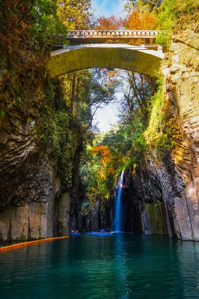 stock image Miyazaki, Japan - Nov 24 2022: Takachiho Gorge is a narrow chasm cut through the rock by the Gokase River, plenty activities for tourists such as rowing and trekking through beautiful nature