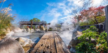 Beppu, Oita 'da Oniishibozu Jigoku kaplıcaları. Kasaba onsen (kaplıcaları) ile ünlüdür. 8 büyük jeotermal noktaya sahiptir ve 