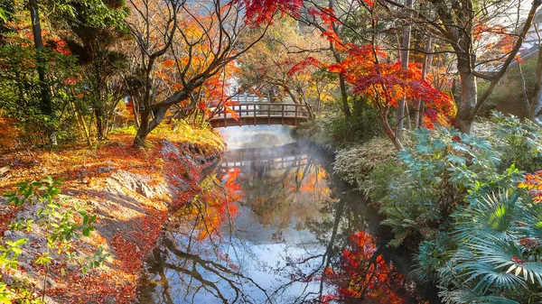 Herbstliche Landschaft Einem Park Der Berühmten Stadt Yufuin Resort — Stockfoto