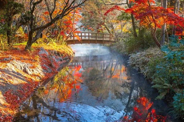 Herbstliche Landschaft Einem Park Der Berühmten Stadt Yufuin Resort — Stockfoto
