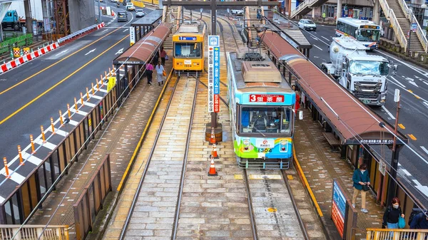 Nagasaki Japonya Kasım 2022 Nagasaki Şehrinde Tramvay Tramvay Hattı Ile — Stok fotoğraf