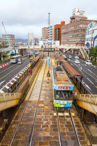 日本长崎 2022年11月29日 长崎市有轨电车 由4条铁路线提供服务 长崎市有轨电车运营 为进入长崎市主要景点提供了便利 — 图库照片