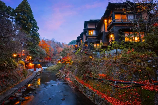 Kurokawa Onsen Kumamoto Jedno Najatrakcyjniejszych Miast Japonii Szlaki Miasta Pokryte — Zdjęcie stockowe