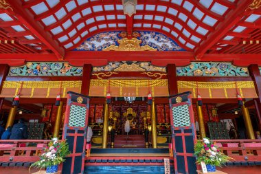 Fukuoka, Japonya - 30 Kasım 2022: Heian Dönemi bilgini ve politikacısı Sugawara Michizane 'nin ruhuna adanmış Dazaifu Tenmangu shgrine