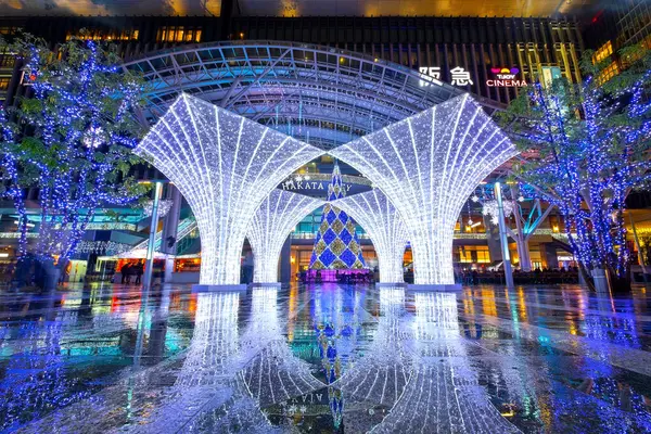Fukuoka Japonsko Listopadu 2022 Vánoční Trh Fukuoka Osvětlení Stanici Hakata — Stock fotografie