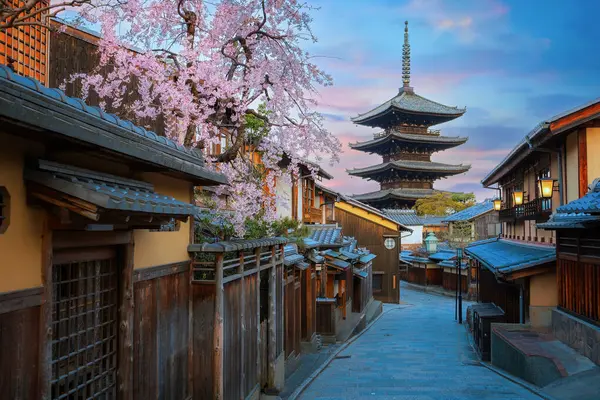 stock image The Yasaka Pagoda in Kyoto, Japan during full bloom cherry blossom in spring