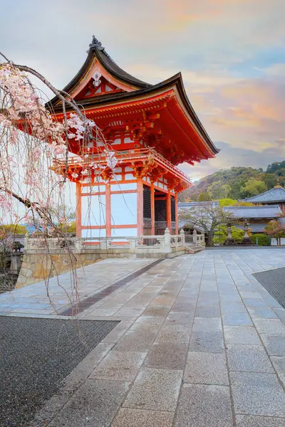 Japonya 'nın Kyoto kentindeki Kiyomizu-dera tapınağında ilkbahar zamanı çiçek açan güzel kiraz çiçekleri.