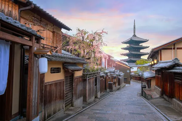 Yasaka Pagoda Kjótu Japonsko Během Plného Květu Třešní Jaře Stock Snímky