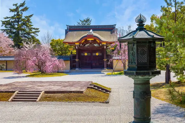 stock image Daikakuji Temple in Kyoto, Japan with beautiful full bloom cherry blossom garden in spring 