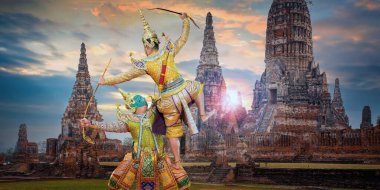 Tayland 'daki Khon Maskeli Dansı, Ayuthaya' daki UNESCO Dünya Mirası Alanı Chai Wattanaram Tapınağı ile UNESCO 'nun Soyut Kültür Mirası.