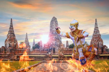 Tayland 'daki Khon Maskeli Dansı, Ayuthaya' daki UNESCO Dünya Mirası Alanı Chai Wattanaram Tapınağı ile UNESCO 'nun Soyut Kültür Mirası.