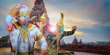 Tayland 'daki Khon Maskeli Dansı, Ayuthaya' daki UNESCO Dünya Mirası Alanı Chai Wattanaram Tapınağı ile UNESCO 'nun Soyut Kültür Mirası.