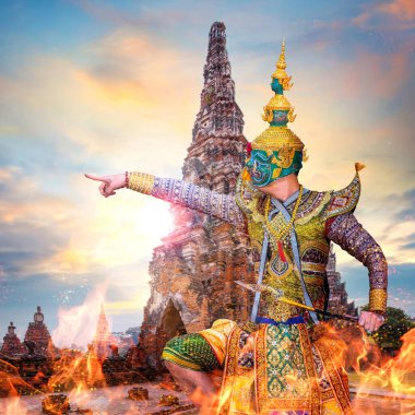 Tayland 'daki Khon Maskeli Dansı, Ayuthaya' daki UNESCO Dünya Mirası Alanı Chai Wattanaram Tapınağı ile UNESCO 'nun Soyut Kültür Mirası.