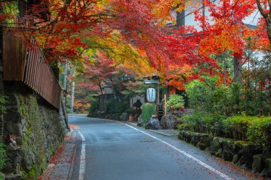 Kibune (Kifune) Suburban Road with Colorful Autumn Scenario in Kyoto, Japan clipart