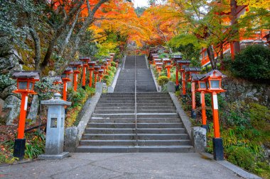 Japonya 'nın Kyoto şehrinde güzel bir sonbahar manzarası olan Kuramadera, Dağ boyunca yayılmış büyük bir tapınak kompleksidir. Kurama.
