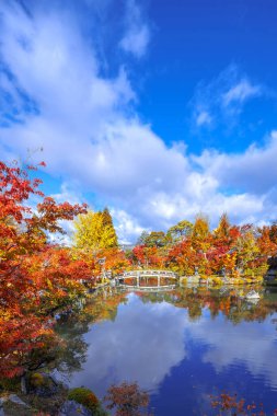 Japonya 'nın Kyoto kentinde sonbaharda güzel yeşillikleri olan Eikando Zenrin-ji tapınağının manzarası.