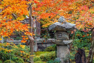 Japonya 'nın Kyoto kentinde sonbaharda güzel yeşillikleri olan Enko-ji tapınağının manzarası.
