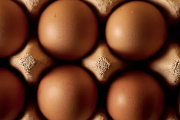 Chicken Eggs Cardboard Package Ecology Packaging Goods Selective Focus Close — Stock Photo, Image