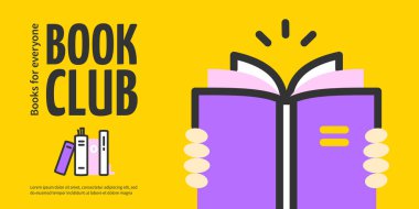 Herkes için Kitap Kulübü Kitapları Yatay Pankart Poster Afiş Şablonu. Organizasyon Topluluğu Toplantısının Vektör illüstrasyonu