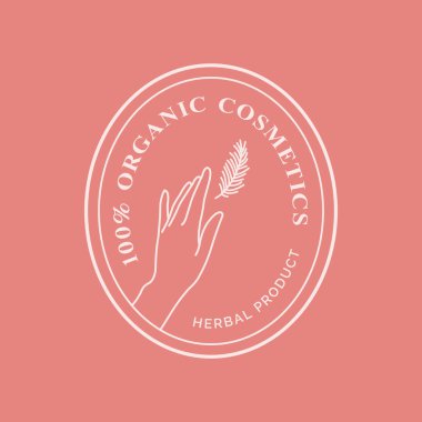 Kadın El ve Organik Kozmetik Ürün İşaret Şablonu İnce Çizgili Simge Güzellik Konsepti. Vektör illüstrasyonu