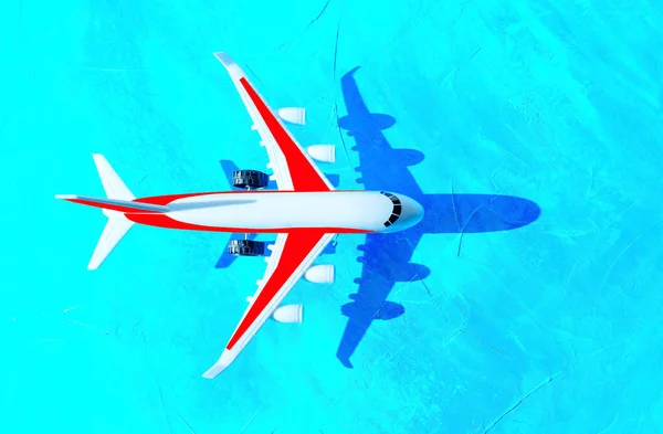 Játék Repülőgép Modell Repül Kék Háttér Utánozza Óceánt Transzatlanti Repülési — Stock Fotó