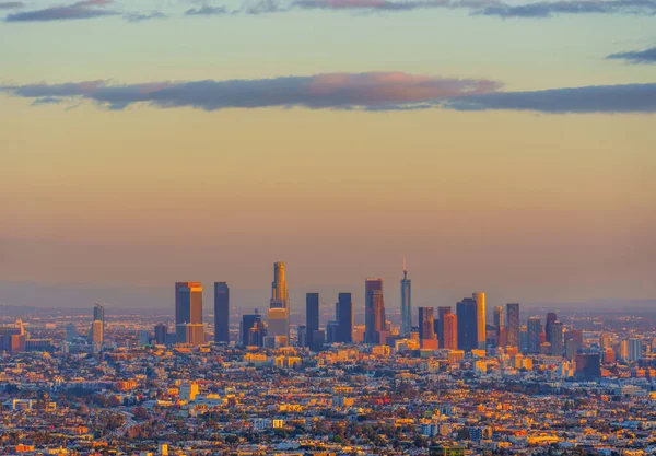Иконический Горизонт Лос Анджелеса Закате Вид Высоты Птичьего Полета Яркие — стоковое фото