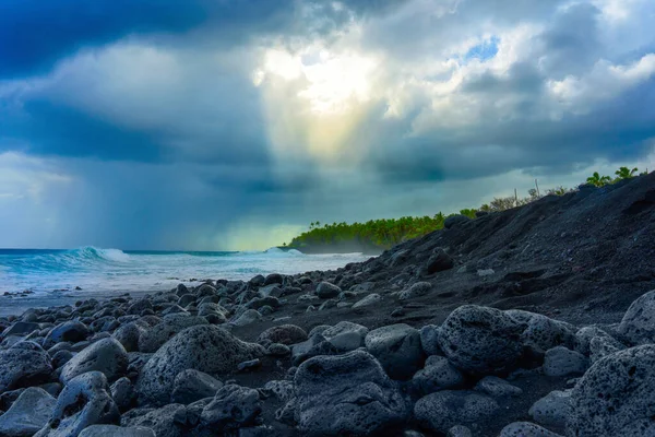 Dramática Belleza Costa Hawaiana Ante Una Tormenta Inminente Los Rayos — Foto de Stock