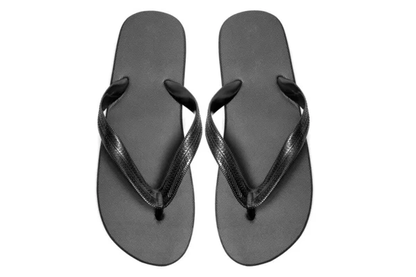 Brand New Black Flip Flops Placed White Background High Angle — Stock Photo, Image