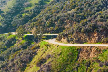 Santa Monica Dağları 'nın göz kamaştırıcı manzarası ve Runyon Canyon Parkı' ndaki yürüyüş parkı manzarası.