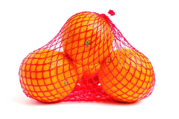 Close Van Een Rode Mash Bag Met Verse Sinaasappels Sap — Stockfoto