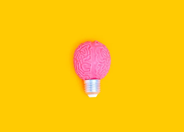 Glödlampa Form Arrangeras Från Mänsklig Hjärnmodell Och Glödlampa Mössa Isolerad — Stockfoto