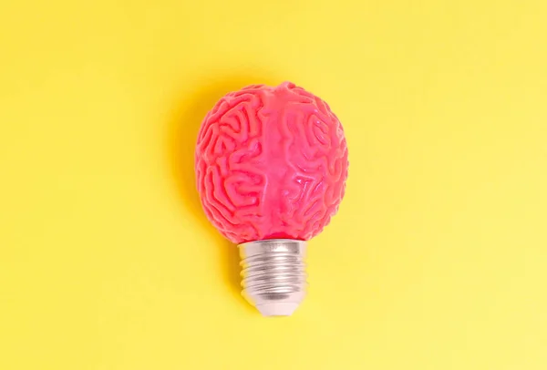 Människans Hjärna Modell Och Glödlampa Mössa Arrangeras Glödlampa Symbol Isolerad — Stockfoto