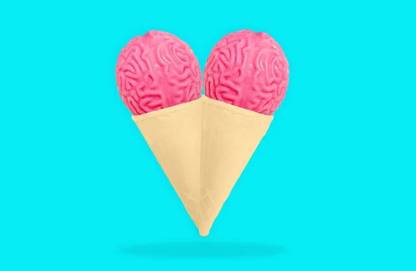 Dos Conos Helado Rematados Con Modelos Cerebrales Humanos Similares Gelatina — Foto de Stock
