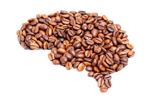 Close Flat Human Brain Shape Arranged Roasted Coffee Beans White — Stock Photo, Image
