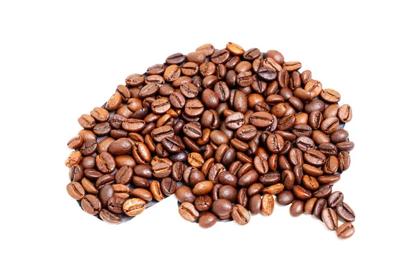 Beyazın Üstünde Kavrulmuş Kahve Çekirdeklerinden Yapılmış Düz Insan Beyni Sembolü — Stok fotoğraf