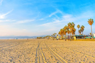 Los Angeles, Kaliforniya - 29 Aralık 2022: Venedik Plajında Lastik İzleri Olan Kum Sahil Hattı Genişliği