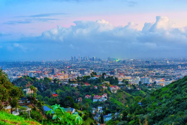 Impresionante Panorama Los Ángeles Mientras Sol Pone Capturado Desde Punto — Foto de Stock