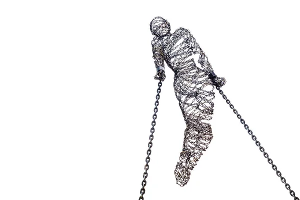 stock image Kyiv, Ukraine - November 21, 2023: Stunning sculpture depicting a woman's figure, crafted from four thousand steel chains, suspended with an apparent weightlessness, challenging the gravity.