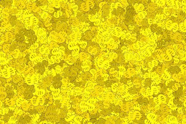 Yoğun ve kaotik soyut arka plan sayısız altın dolar işaretinden rastgele dağılıyor. Mali bollukla ilgili konsept.