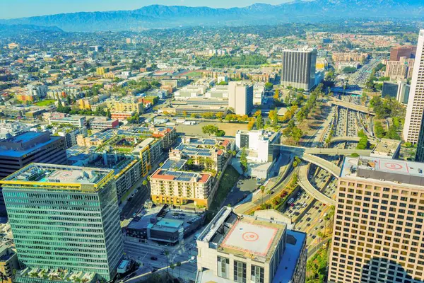 stock image Los Angeles, California - April 12, 2024: Urban Landscape of Downtown Los Angeles Along the Harbor Freeway