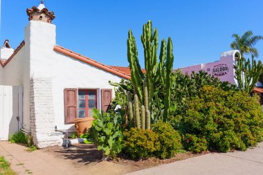 San Diego, California - 16 Nisan 2024: Eski San Diego 'da Cacti ile Tarihi Bina