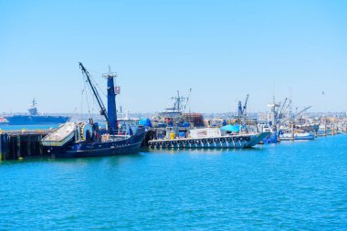 San Diego, California - April 16, 2024: Fishing Boats and Harbor in San Diego clipart