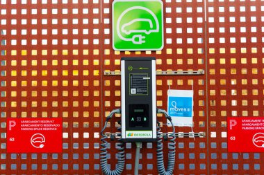 Tarragona, Spain - July 15, 2024: Close-Up of Electric Vehicle Charging Station Controls