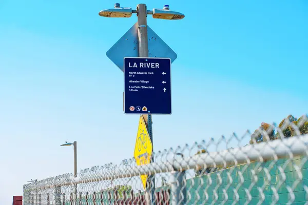 stock image Los Angeles, California - April 21, 2024: LA River Directional Signage in Elysian Valley