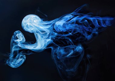 Dynamic Blue Smoke Figure on Dark Background clipart