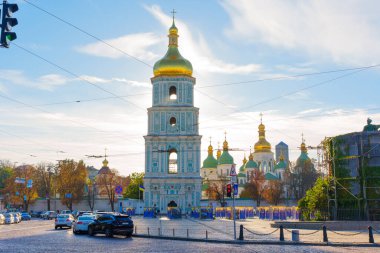 Kyiv, Ukrayna - 9 Ekim 2024: Kyiv 'deki Aziz Sophia Katedrali' nin Çan Kulesi