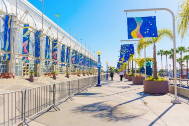 Long Beach, California - January 15, 2025: Promenade with Banners Near Long Beach Convention Center clipart