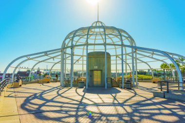 Long Beach, California - January 15, 2025: Elevator Shelter at Long Beach Convention Center Walkway clipart